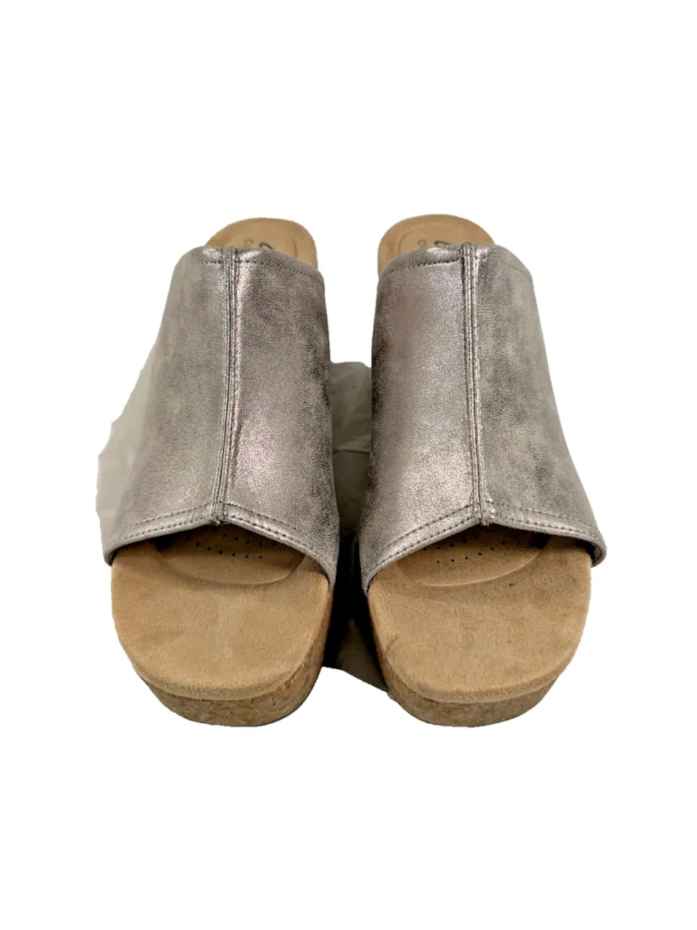 Clarks Collection Nerisa Vine Wedge Sandals Taupe Metallic Size 8 nubuck leather